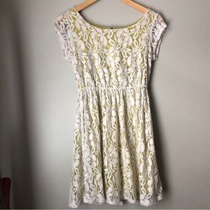 Yellow and white lace dress